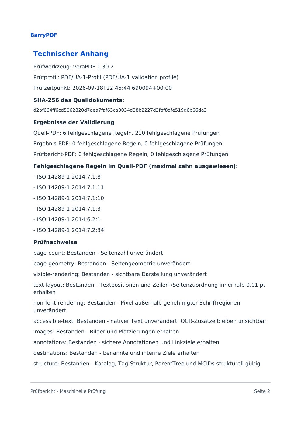 Prüfbericht: Seite 2 des synthetischen Teamtag-Beispiels